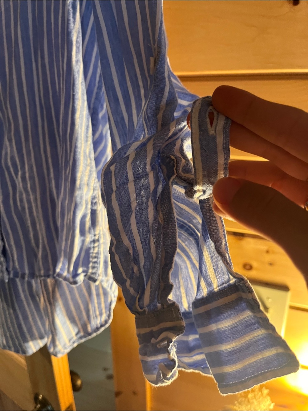 Lola River Linen Blue White Stripe Button-Down Shirt - Picture 5 of 6